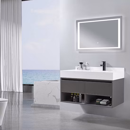 베스트 셀러 좋은 가격은 LED 거울과 측면 캐비닛이 있는 벽걸이형 욕실 세면대 PVC 욕실 캐비닛을 설계했습니다.